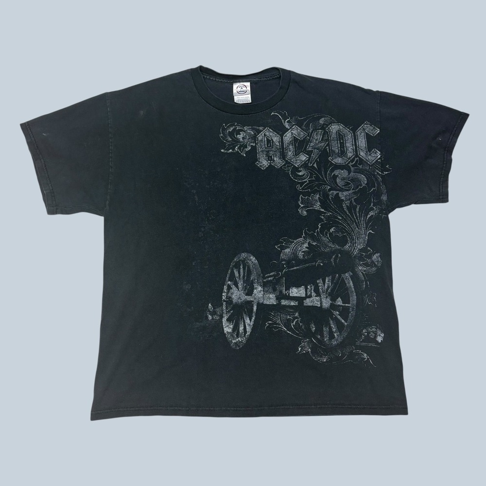 ACDC Mens Graphic T-Shirt Black Cannon Scroll Rock Band Tee Delta Pro Weight L